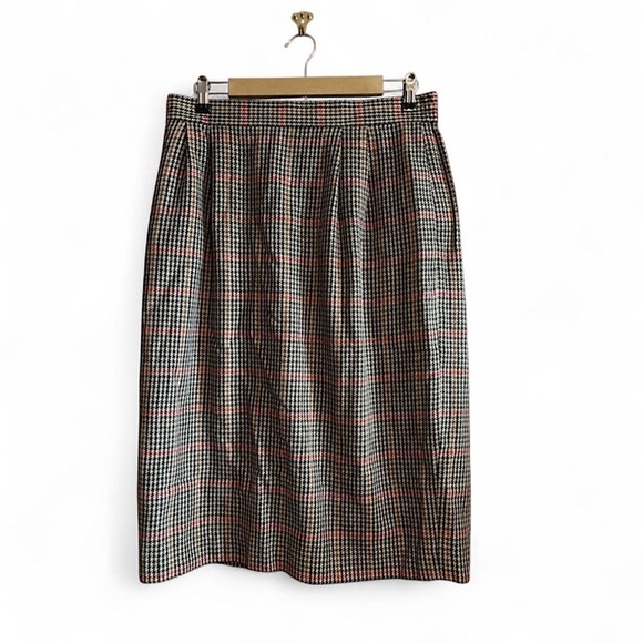 Joan Leslie Dresses & Skirts - VTG 90s Wool Blend Houndstooth Pencil Skirt Sz 18 Brown Lined Pockets Academia